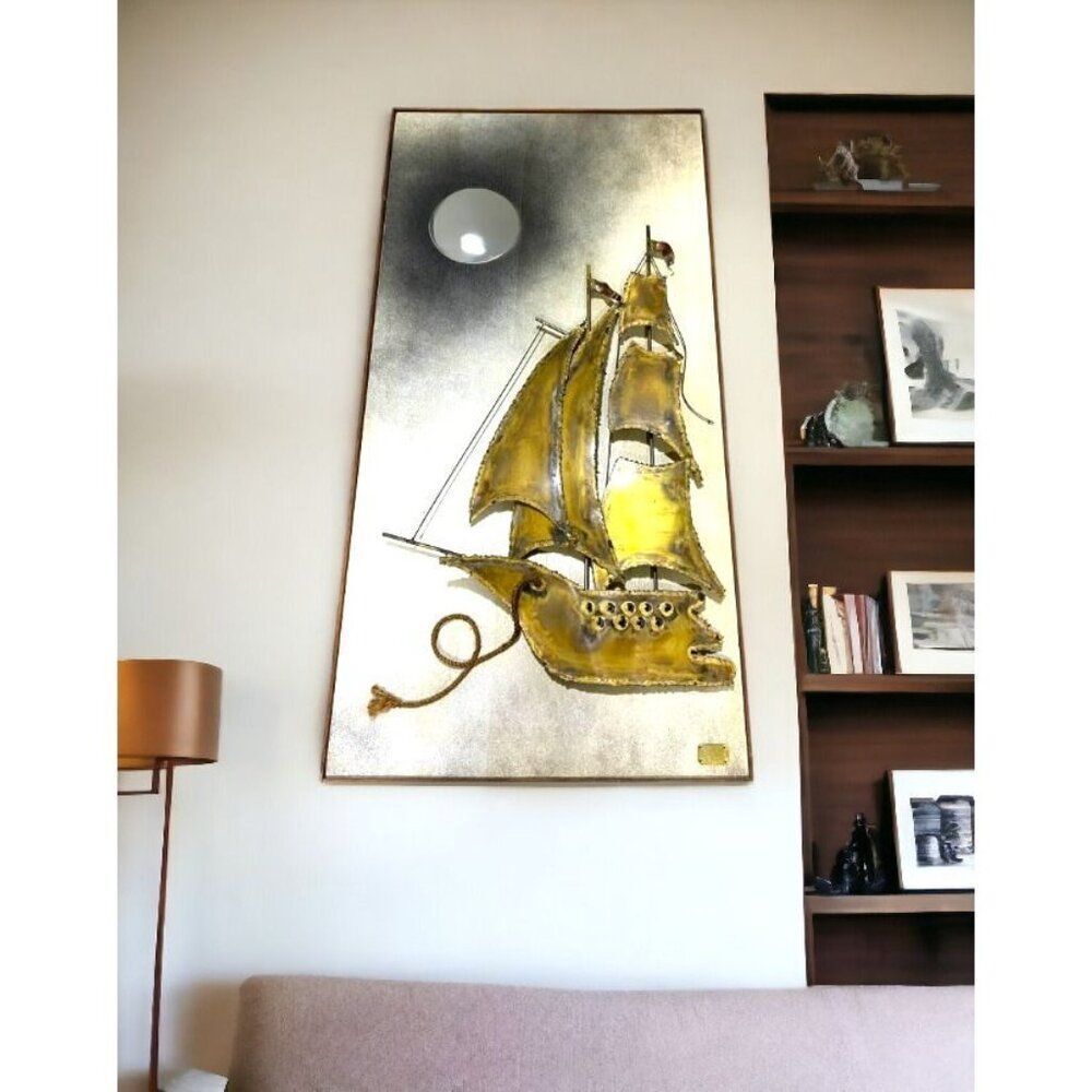 Alex Kovacs MCM 1971 Clipper Ship Boat Art Sculpture Metal Large 22X46 Signed - Picture 1 of 5